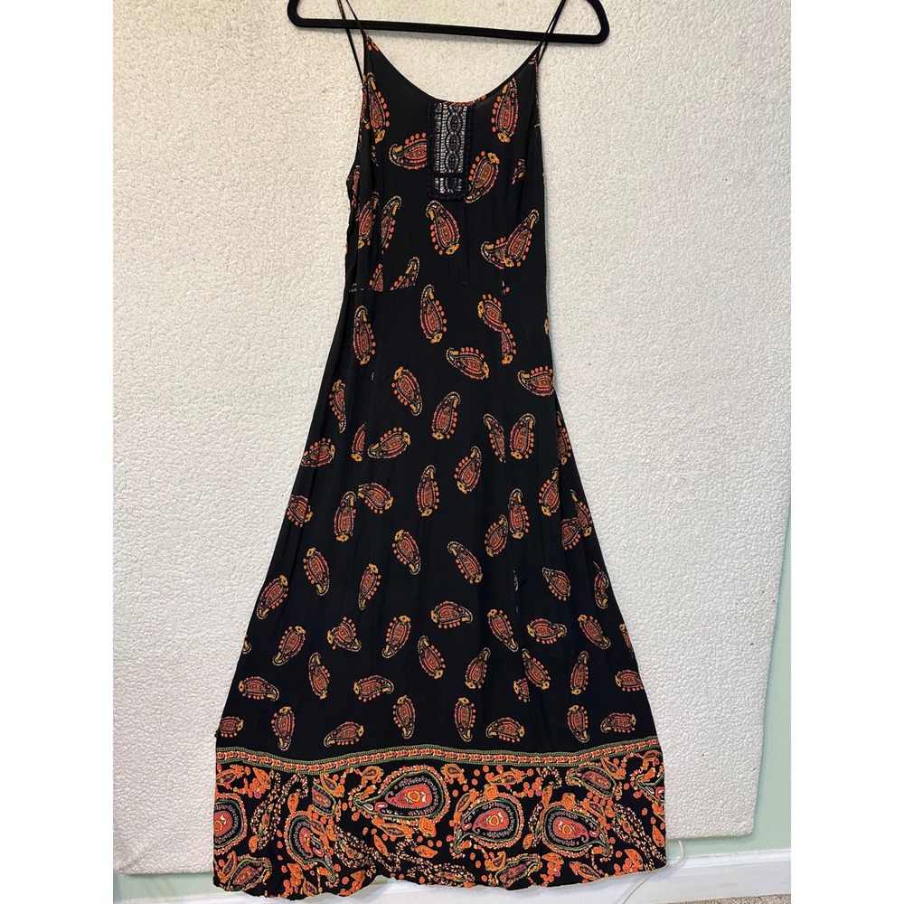 Band of Gypsies Black Maxi Dress with Orange Paisley Print